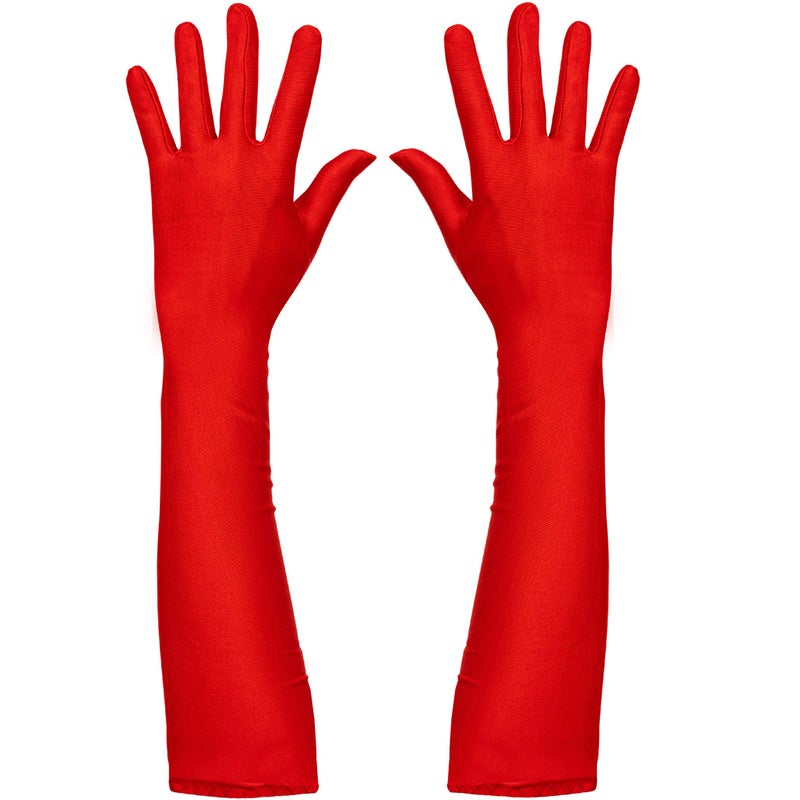 Skeleteen Red Satin Opera Gloves - Roaring 20's Fancy Flapper Elbow Gloves - 1 Pair - Image 1